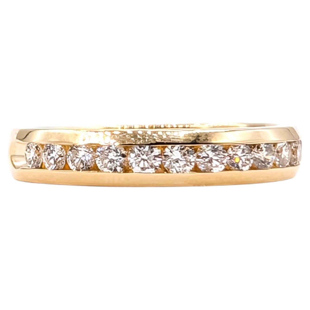 Diamond Channel-Set Wedding Band in 14k Yellow Gold For Sale