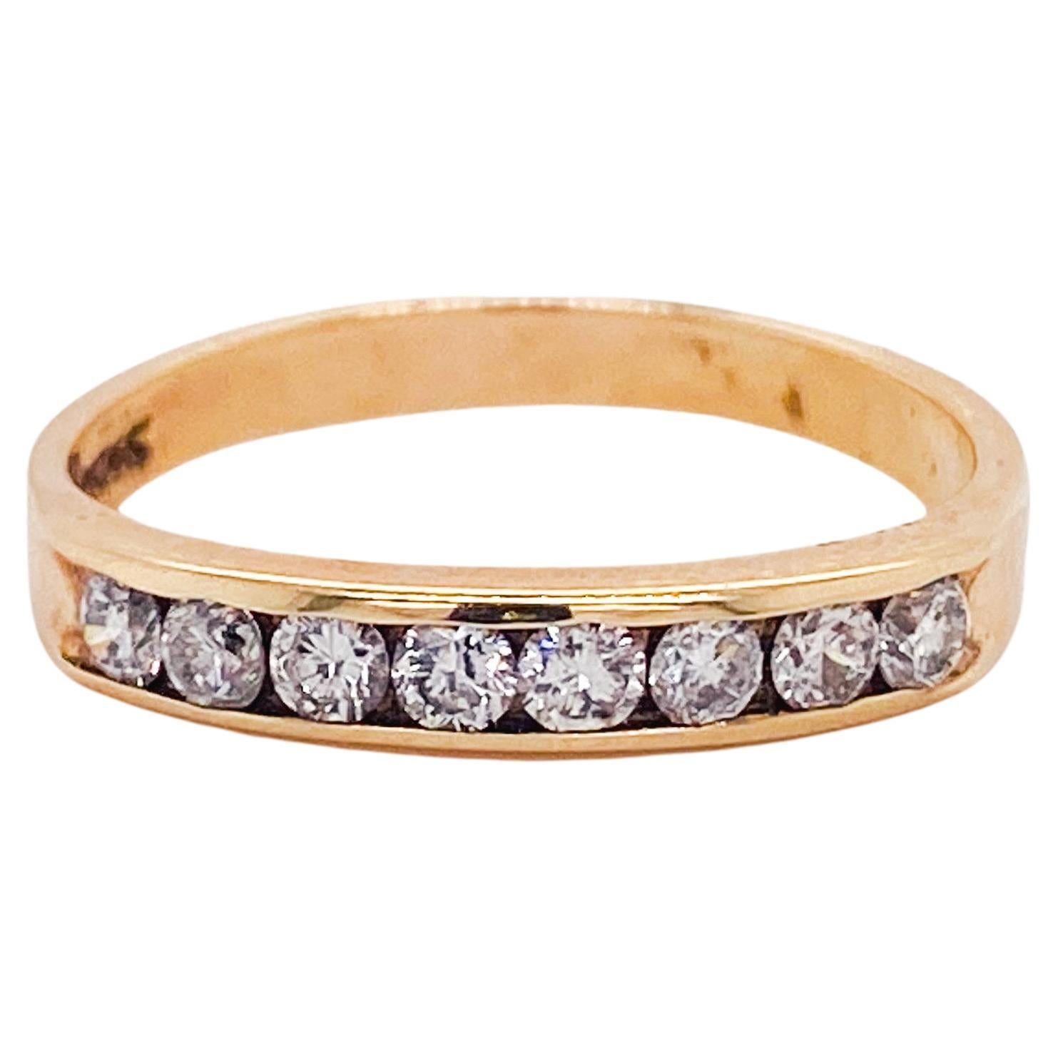 Diamond Channel Stackable Band, 0.25 Carat Diamonds, 14k Yellow Gold, Taper Fit For Sale