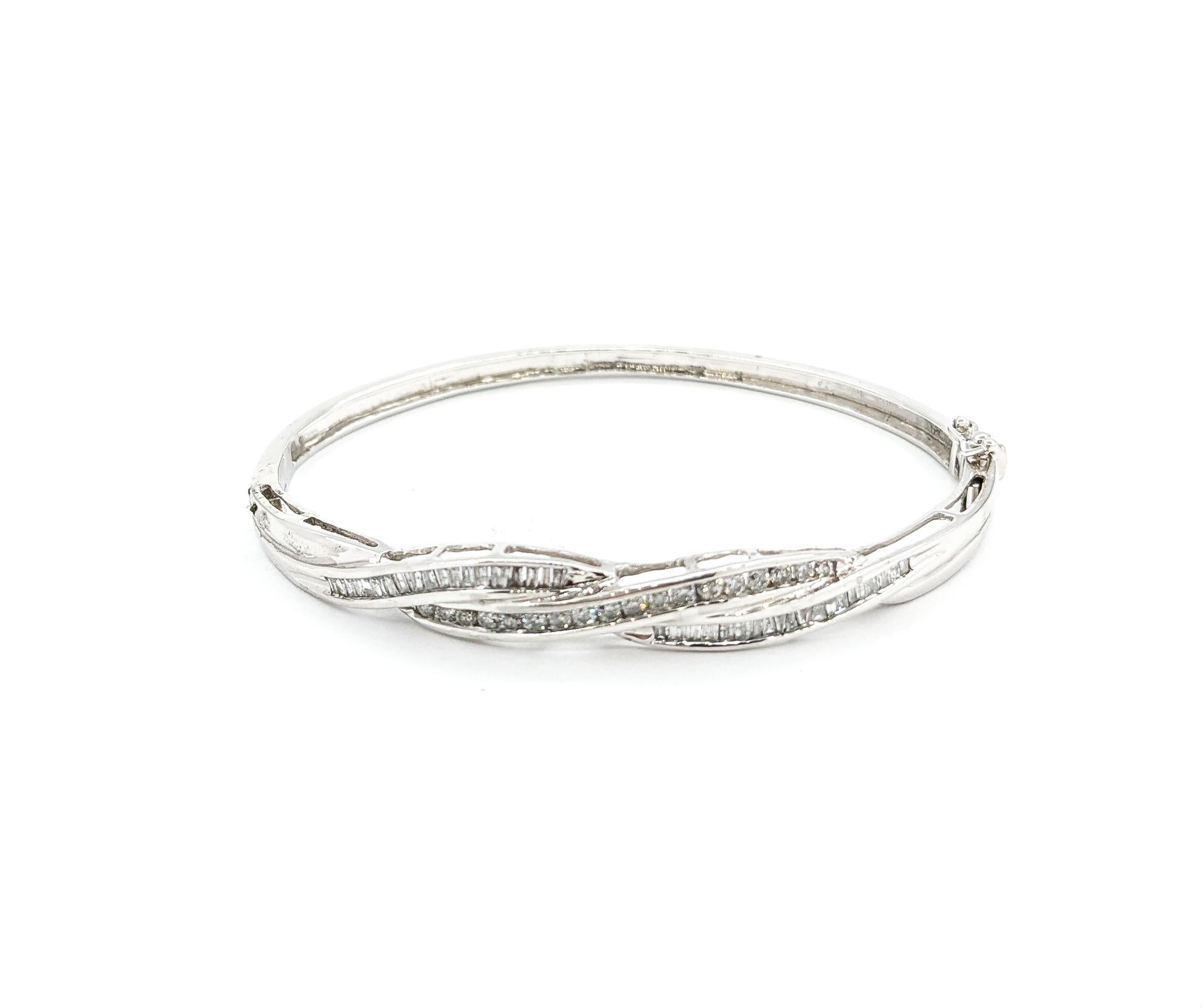 Diamond Channel Twist Bangle Bracelet In White Gold For Sale 5
