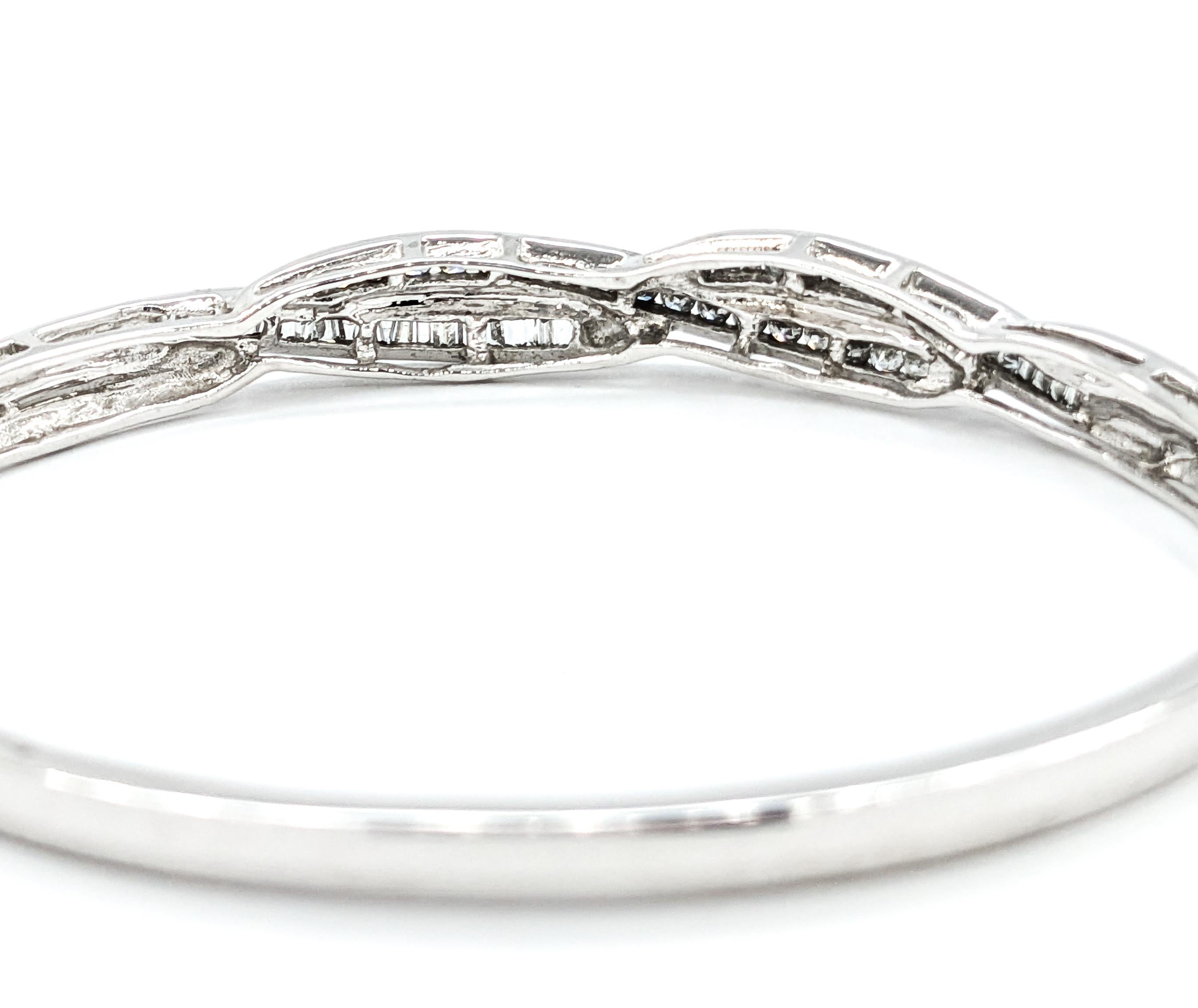 Diamond Channel Twist Bangle Bracelet In White Gold For Sale 1