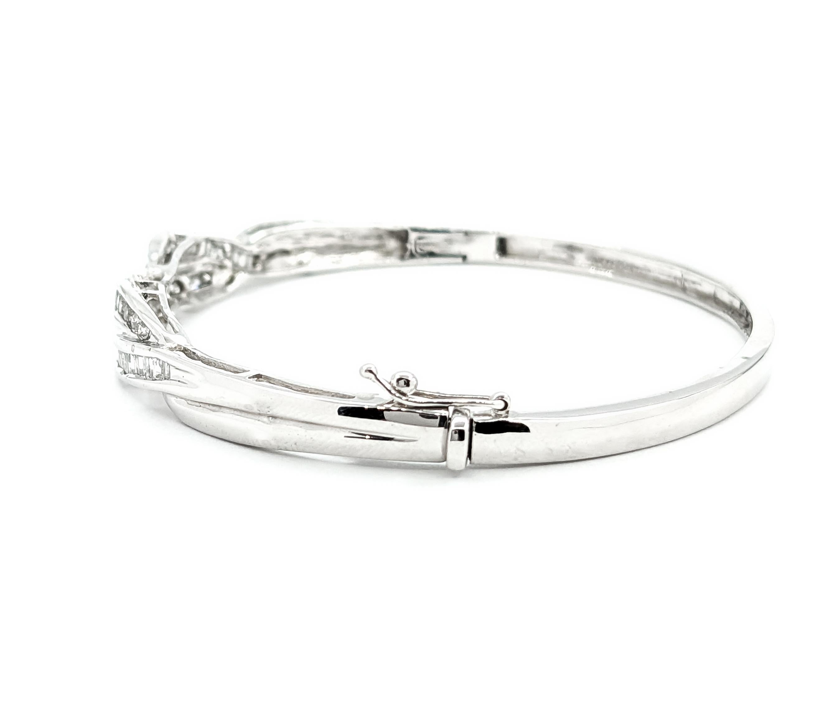 Diamond Channel Twist Bangle Bracelet In White Gold For Sale 2