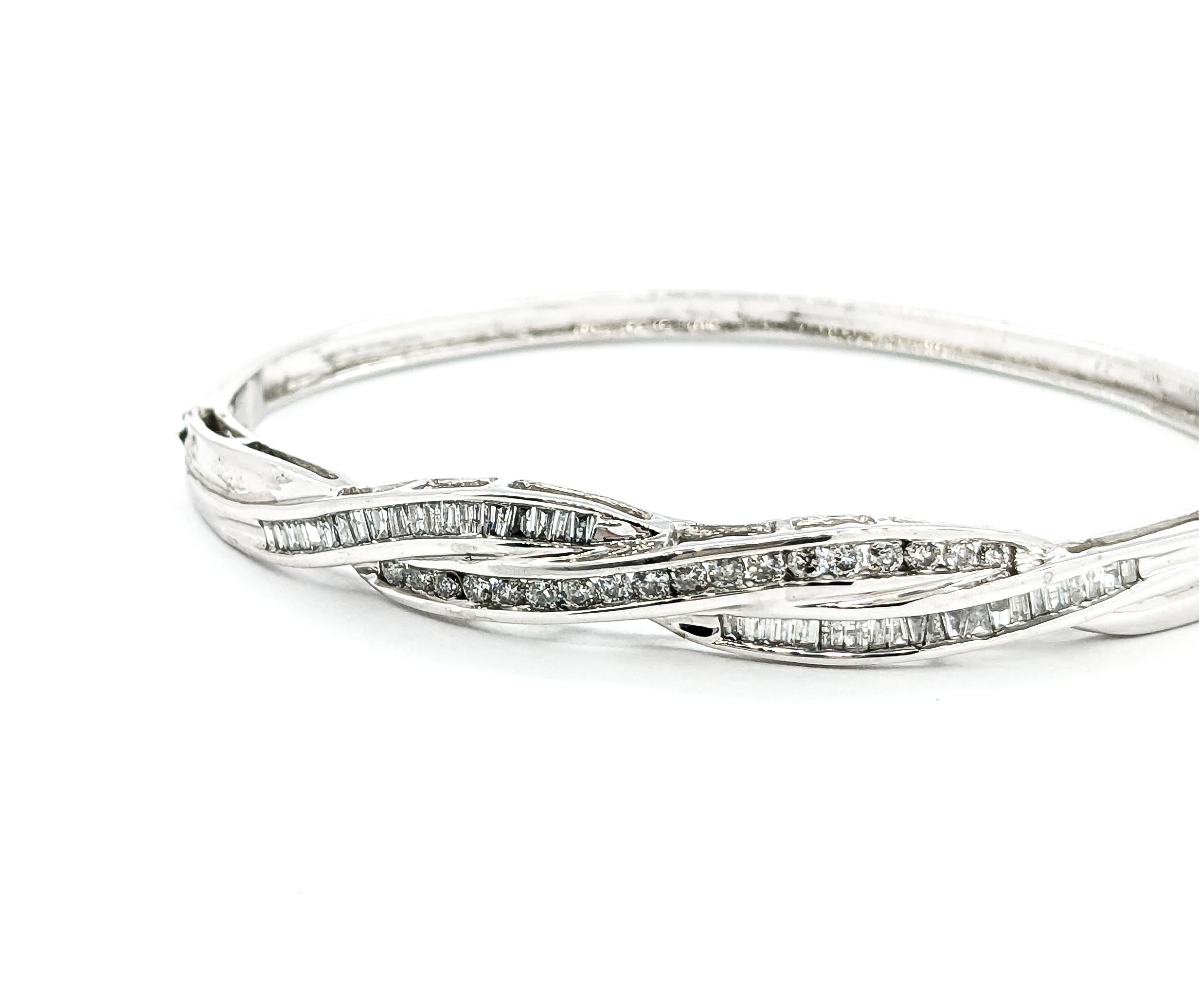 Diamond Channel Twist Bangle Bracelet In White Gold For Sale 3