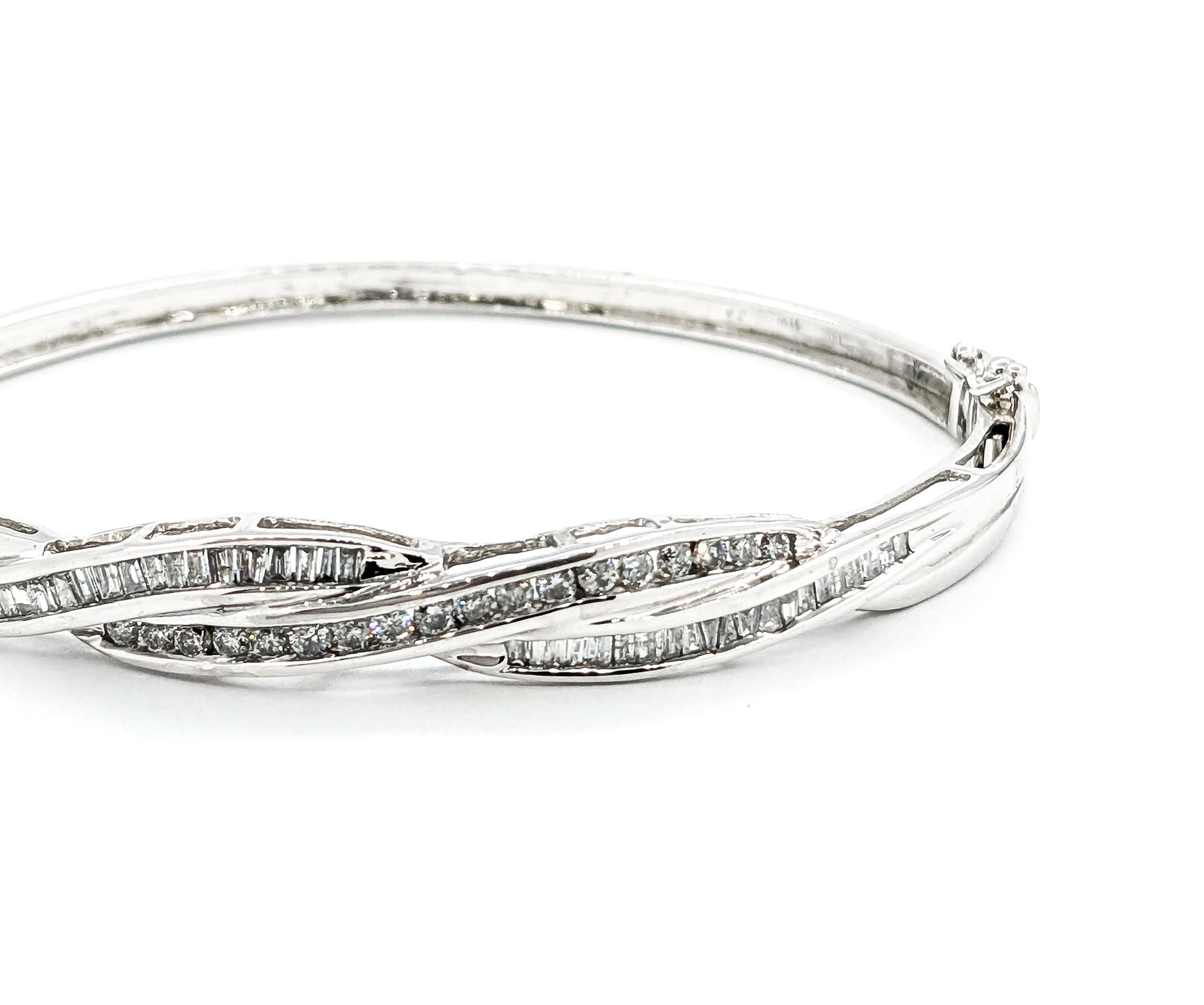 Diamond Channel Twist Bangle Bracelet In White Gold For Sale 4