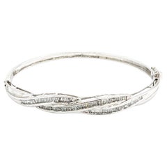 Diamond Channel Twist Bangle Bracelet In White Gold