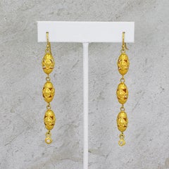 Pendientes Colgantes de Filigrana Vintage de Oro de 22 Kilates y Diamantes