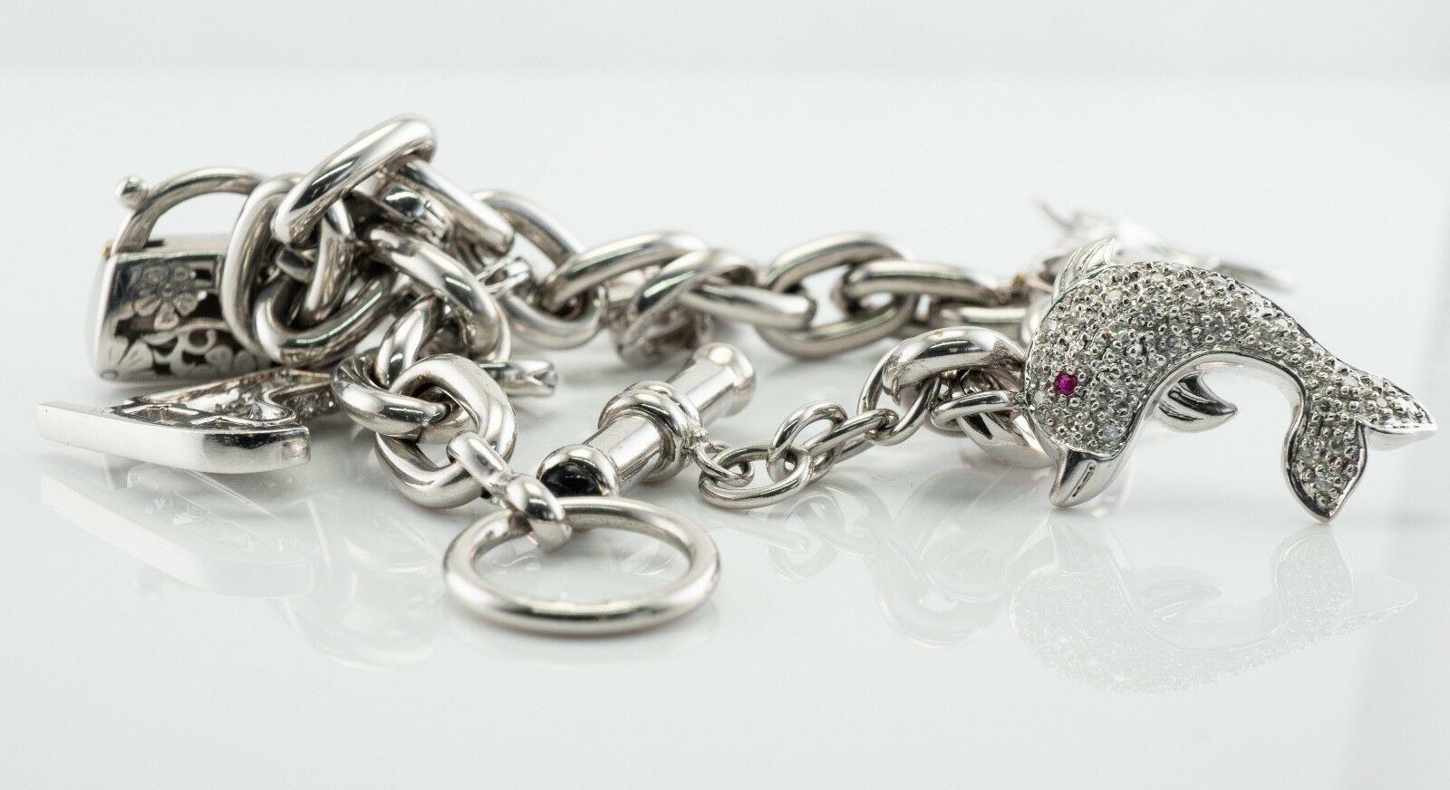 Diamond Charm Bracelet 18K White Gold 3.45 TDW For Sale 4