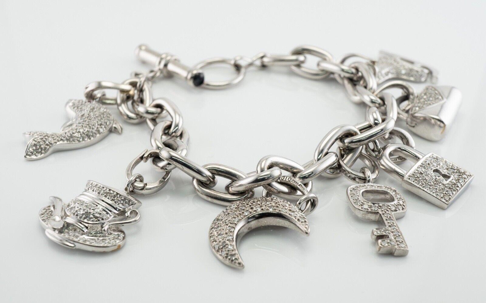 Diamond Charm Bracelet 18K White Gold 3.45 TDW For Sale 5