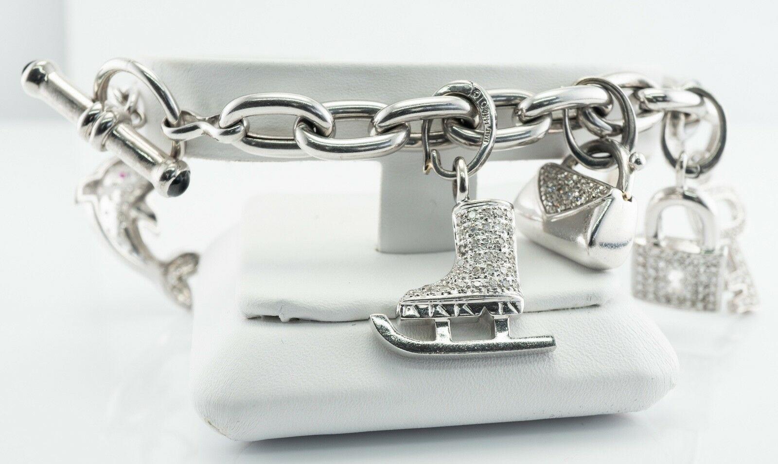 Taille ronde Bracelet à breloques en or blanc 18 carats avec diamants 3,45 TDW en vente