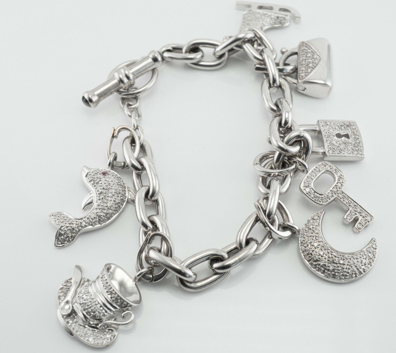 Women's Diamond Charm Bracelet 18K White Gold 3.45 TDW For Sale