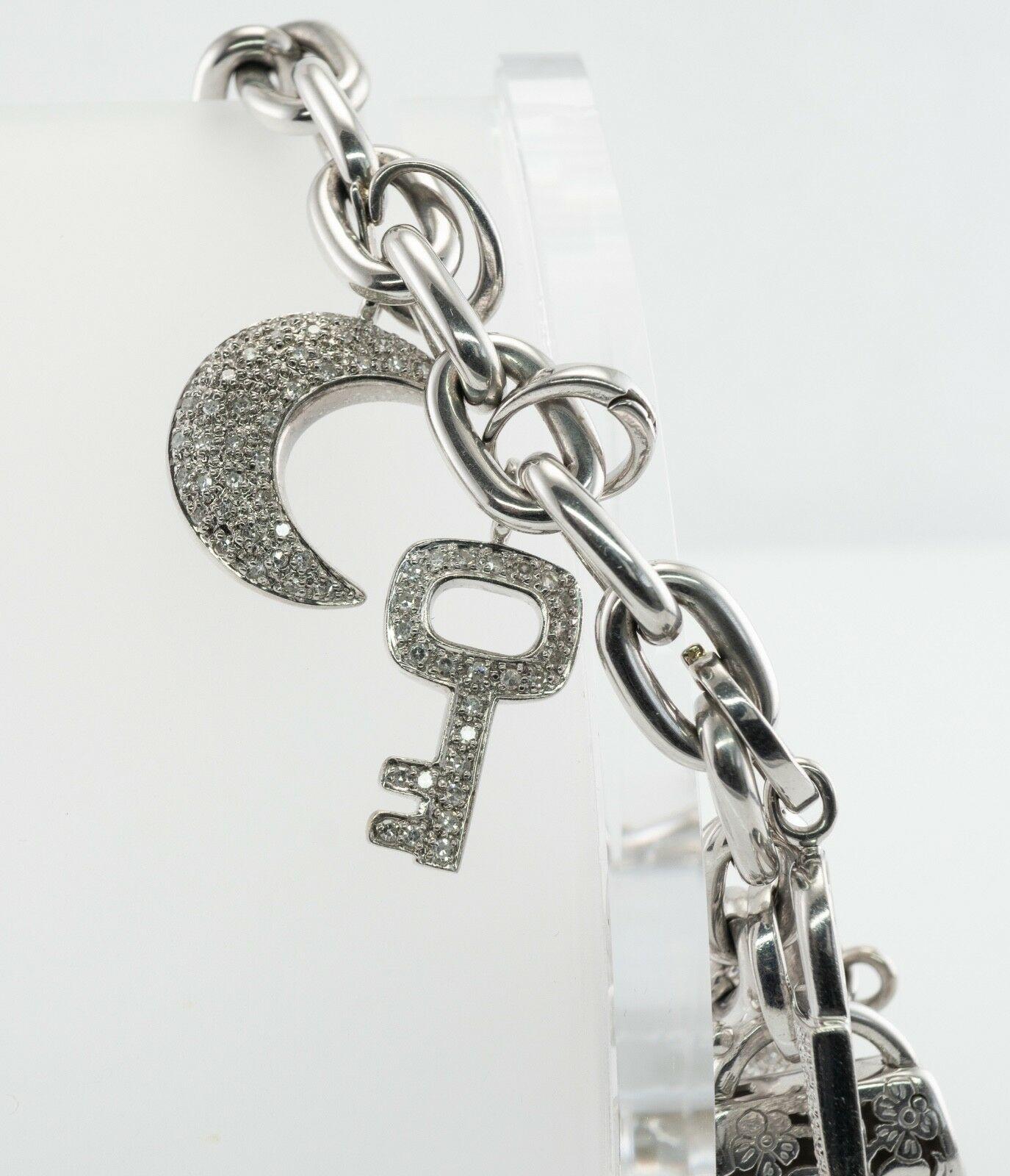 Diamond Charm Bracelet 18K White Gold 3.45 TDW For Sale 2
