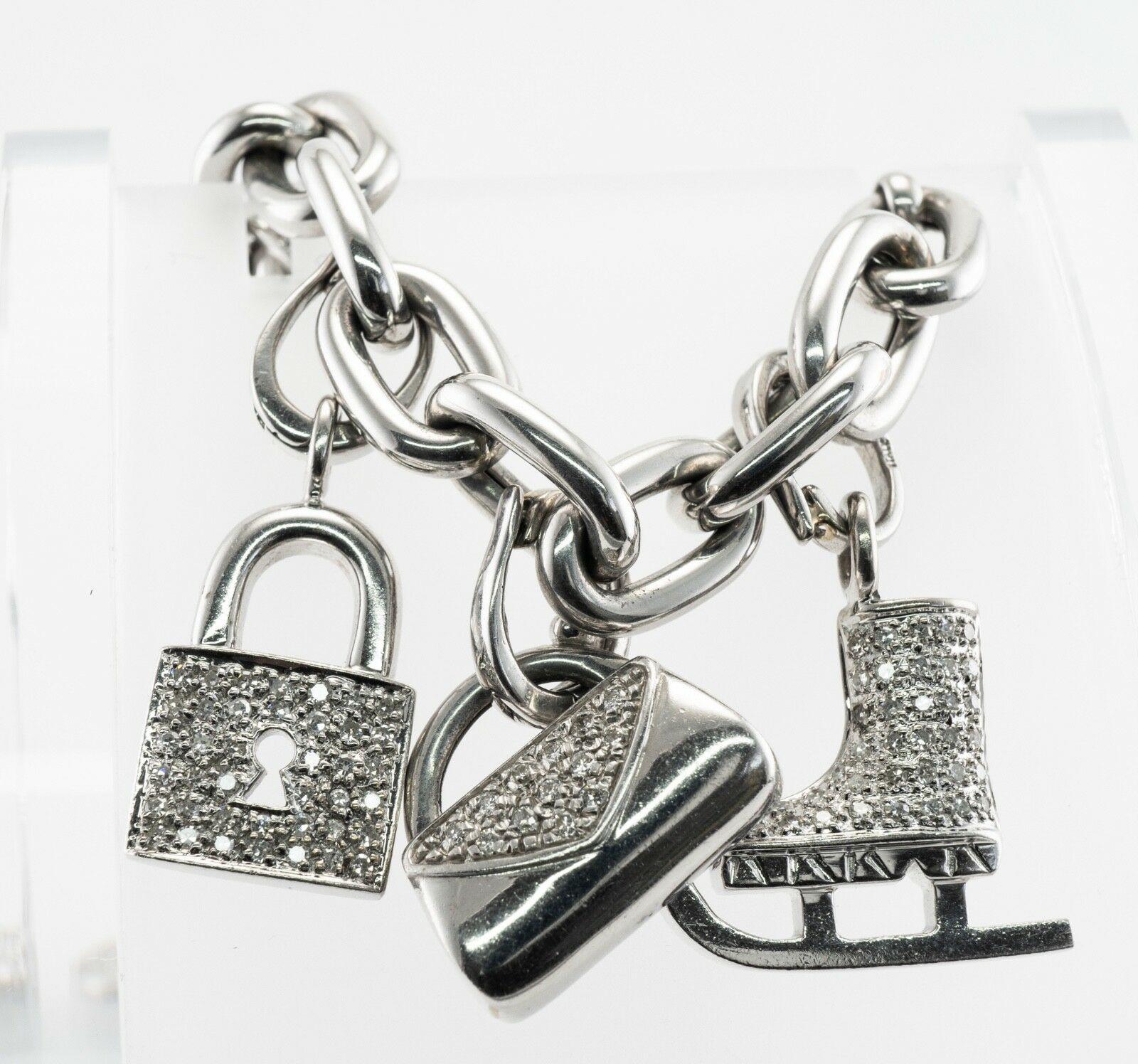 Diamond Charm Bracelet 18K White Gold 3.45 TDW For Sale 3