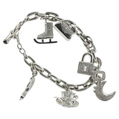 Retro Diamond Charm Bracelet 18K White Gold 3.45 TDW