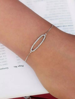 Diamond Charm Chain Bracelet 14K White Gold Handmade Oval Shape
