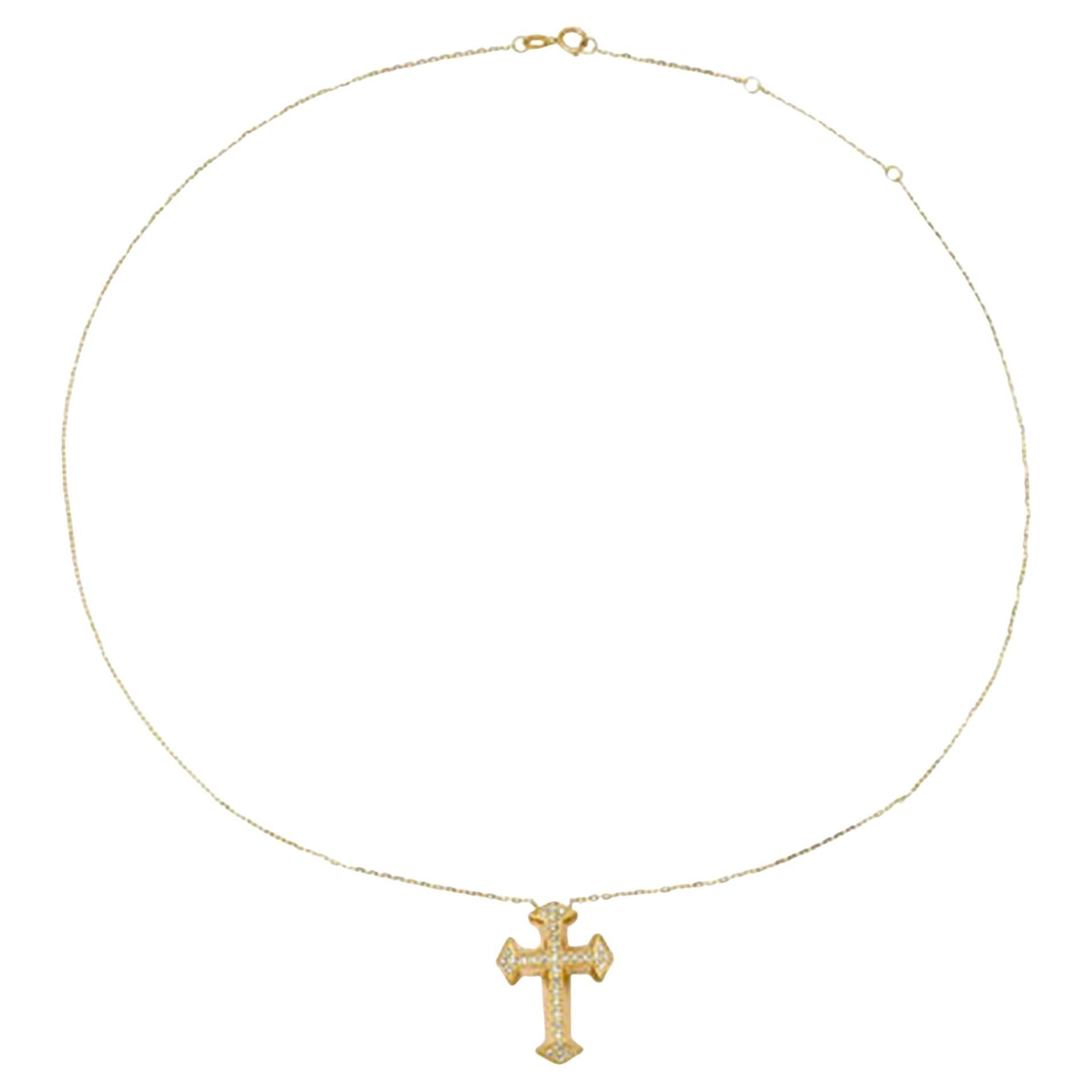 Diamond Charm Christian 14K (or 18k upon request) Yellow Gold Pendant Necklace For Sale