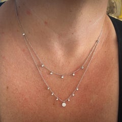 Diamond Charm Layered Drop Necklace .24 Carats in 14K White Gold