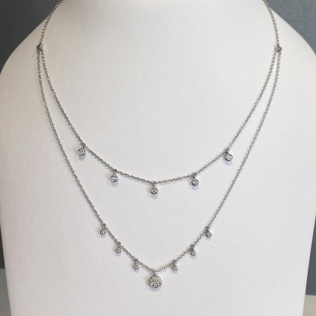 Diamond Charm Layered Drop Necklace .24 Carats in 14K White Gold In New Condition For Sale In Austin, TX
