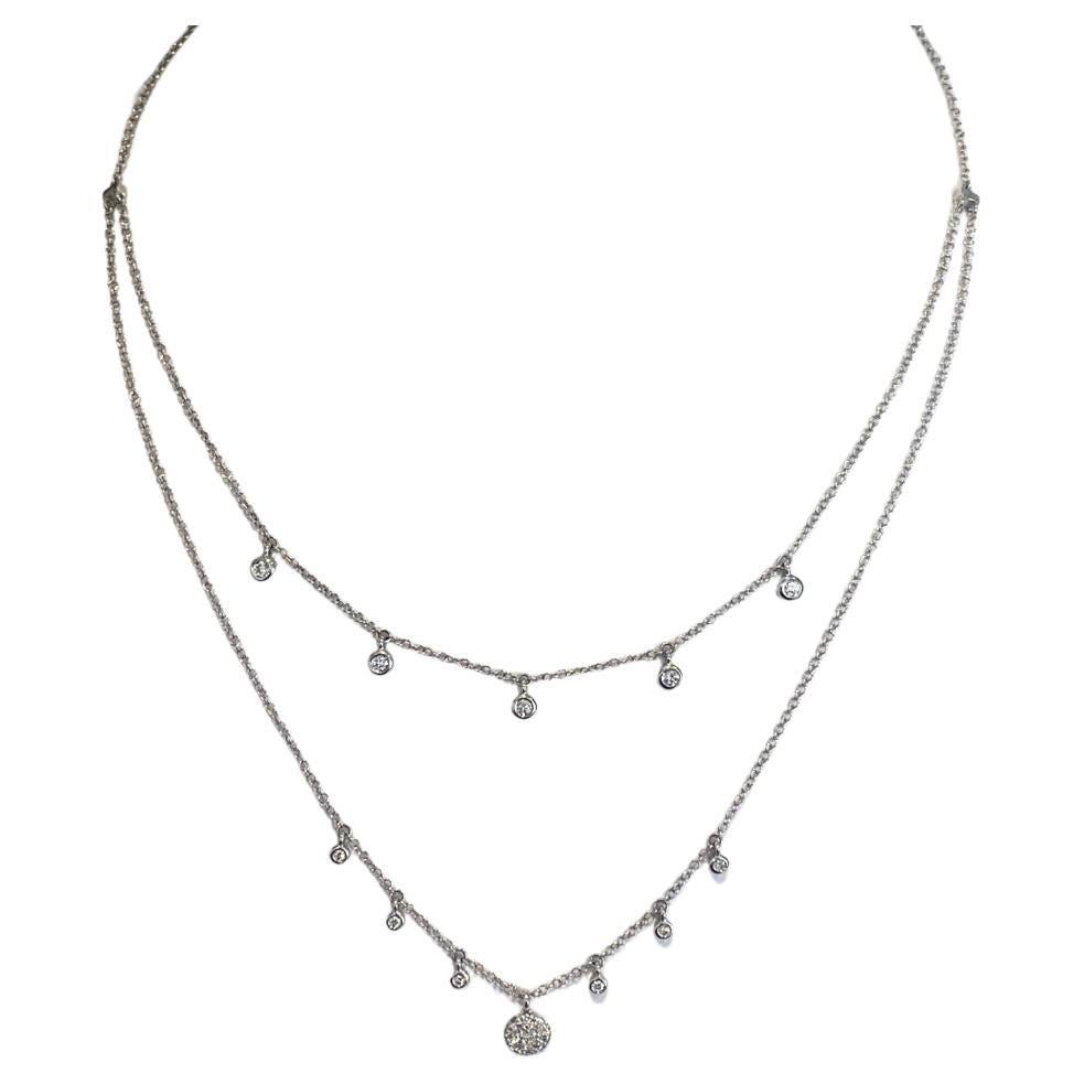 Diamond Charm Layered Drop Necklace .24 Carats in 14K White Gold For Sale