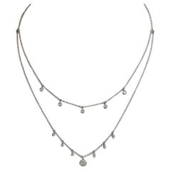 Diamant-Charm-Halskette, mehrlagige Tropfen-Halskette .24 Karat in 14K Weißgold
