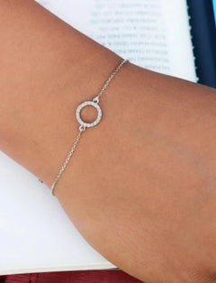 Diamond Charm Link Bar Bracelet 14K Solid Gold Handmade Bracelet Gift For Women.