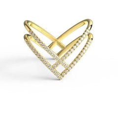 Diamond Chevron Ring 14K Solid Yellow Gold Stacking ring chevron ring Moms Gift