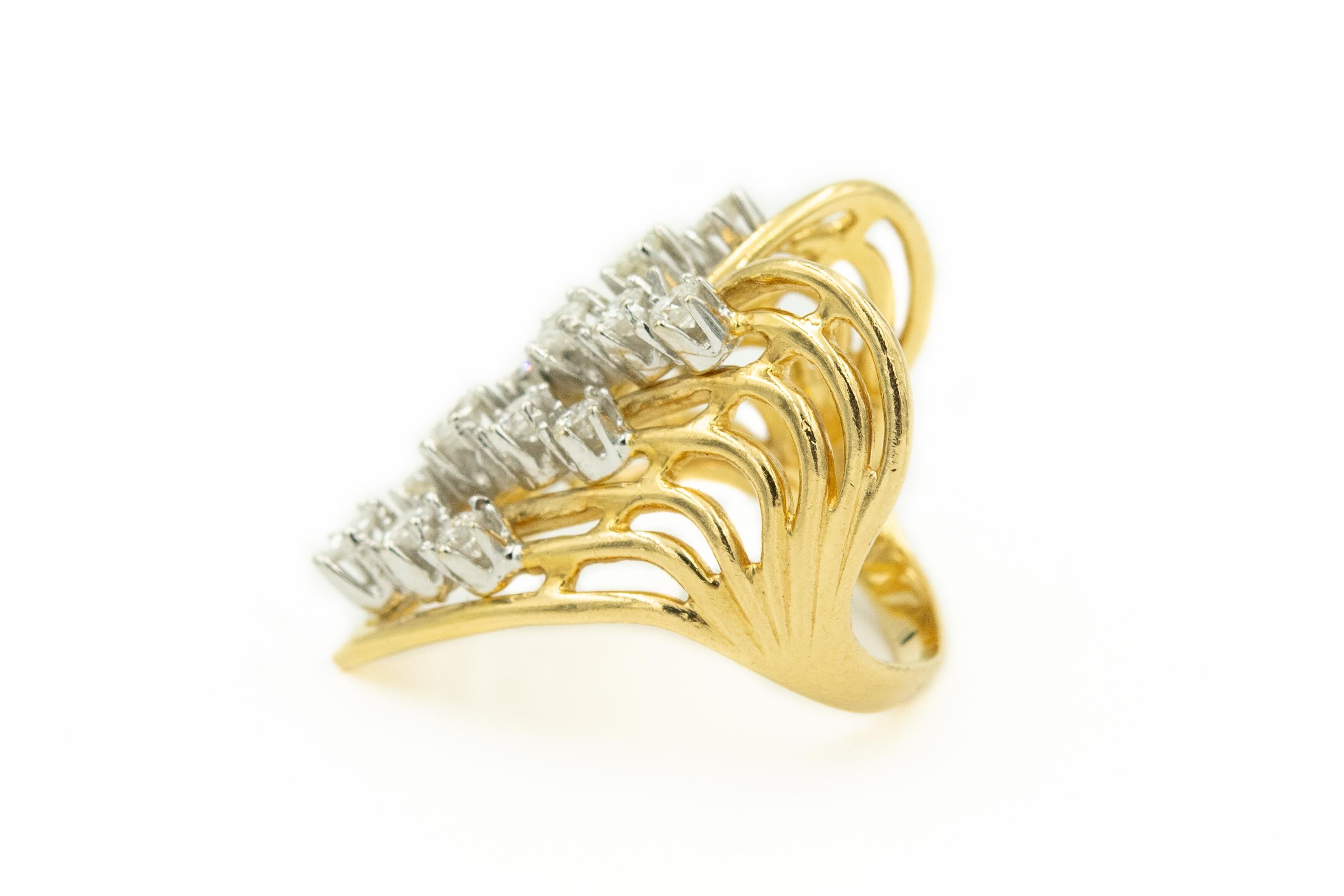 yellow gold diamond chevron ring