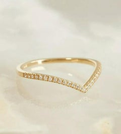 Diamond Chevron V Shaped Stackable Diamond Ring in 14k Solid Gold