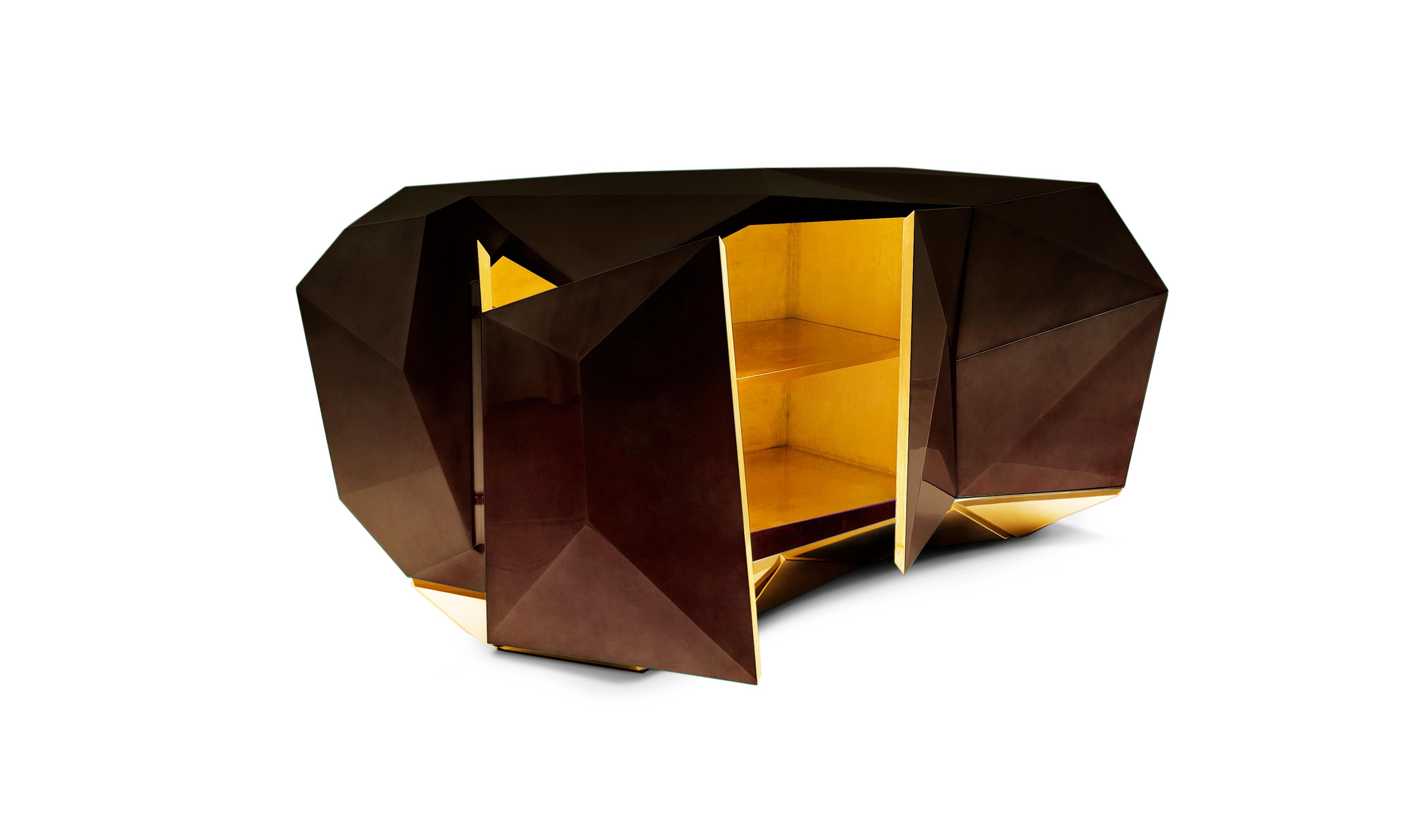 Feuille d'or Buffet chocolat - Bois artisanal et laiton poli - Boca do Lobo en vente