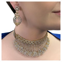 Diamant-Choker und Ohrringe aus 14k Weiß- und Gelbgold