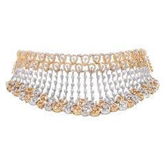 Boucles d'oreilles ras du cou et boucles d'oreilles en or blanc et jaune 14 carats avec diamants