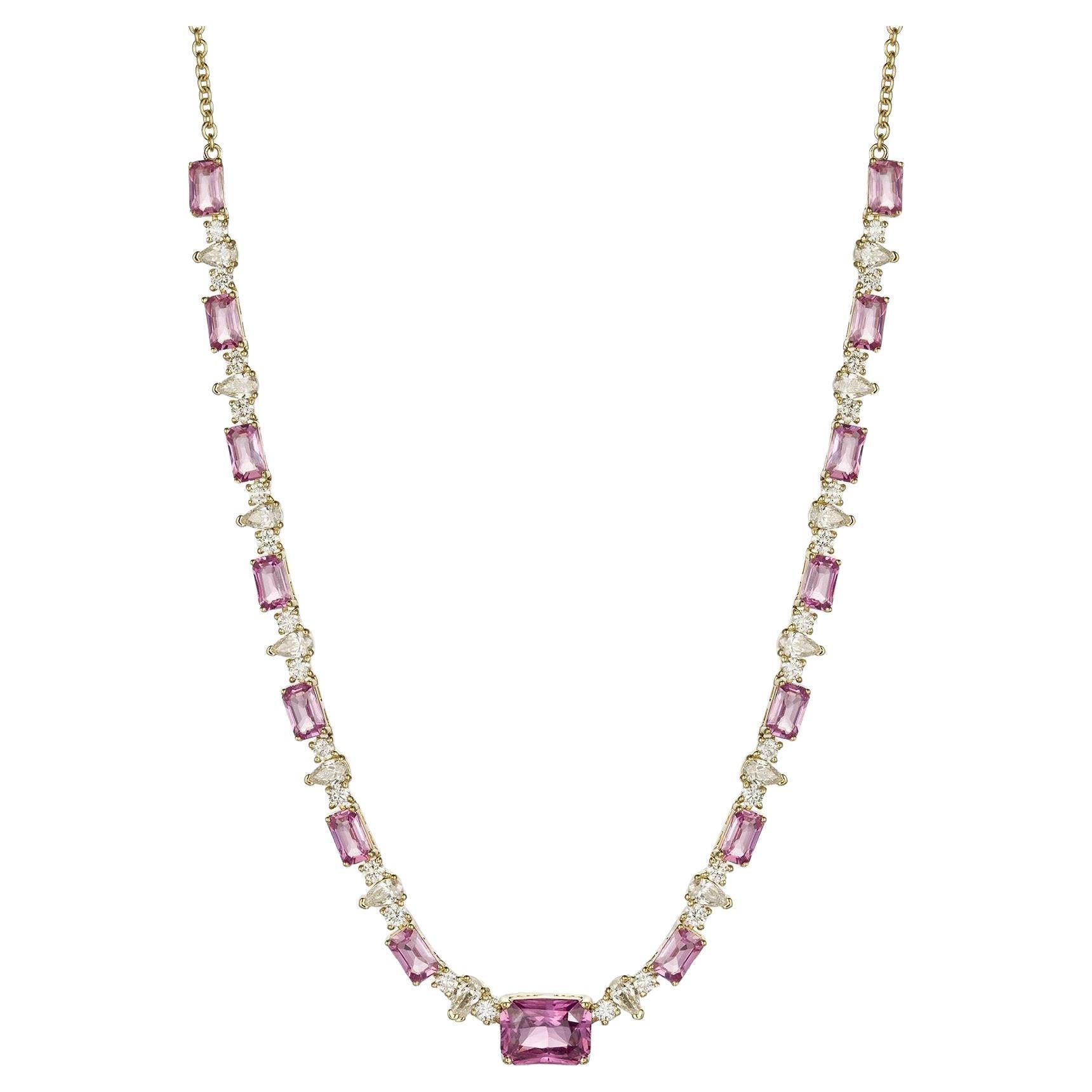 Collier ras du cou avec saphir rose certifié de 2 carats taille émeraude
