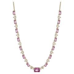 Diamond Choker Certified 2 Carat Pink Sapphire Emerald Cut Necklace
