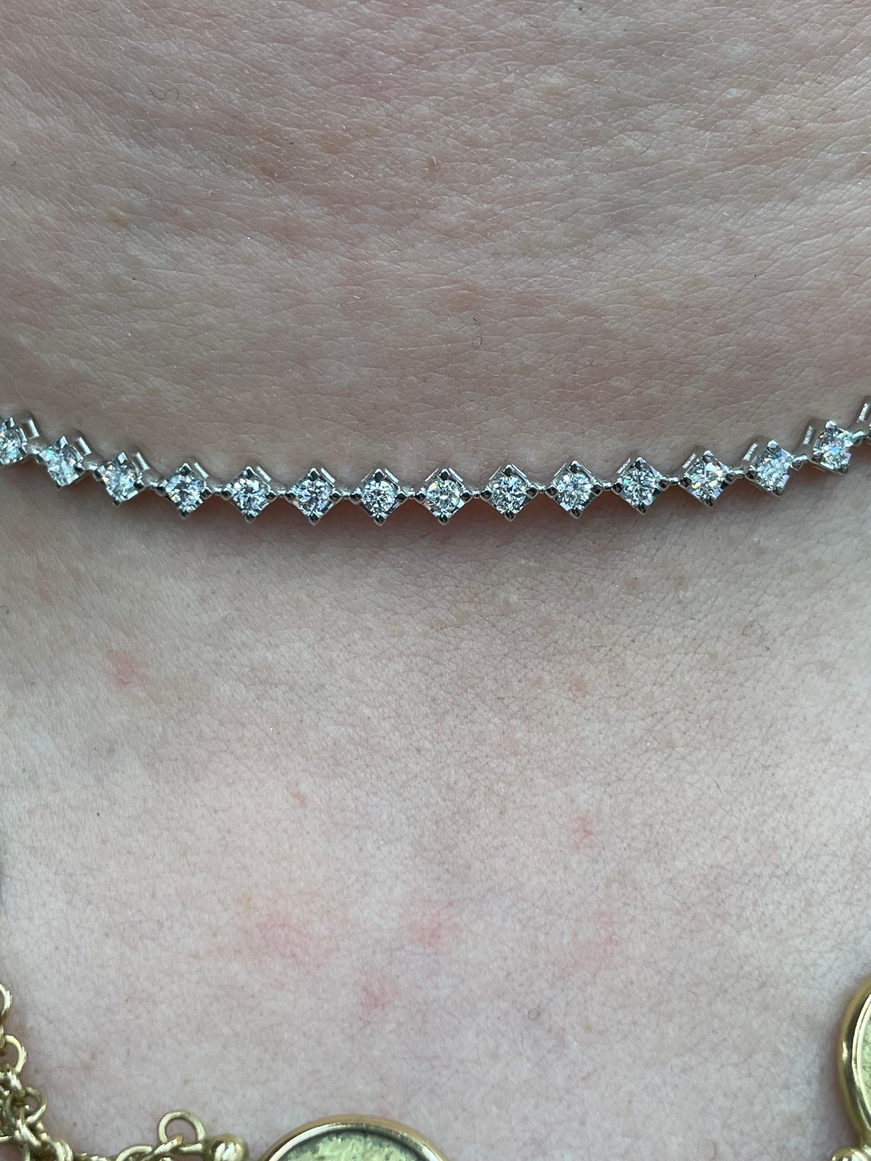 Diamond Choker Necklace 1.52 Carats 14 Karat White Gold G-H VS2-SI1, Adjustable 6