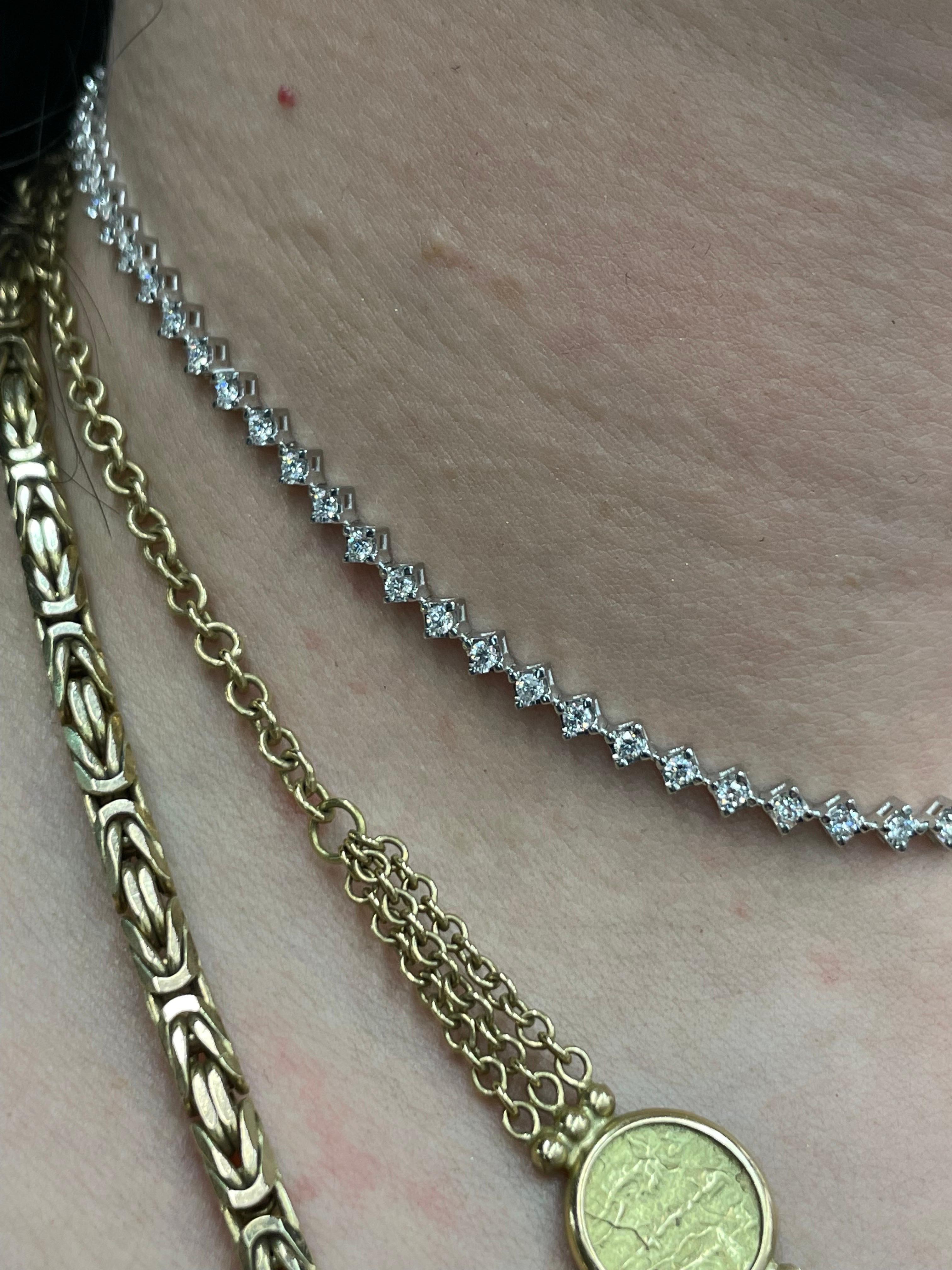 Diamond Choker Necklace 1.52 Carats 14 Karat White Gold G-H VS2-SI1, Adjustable 8