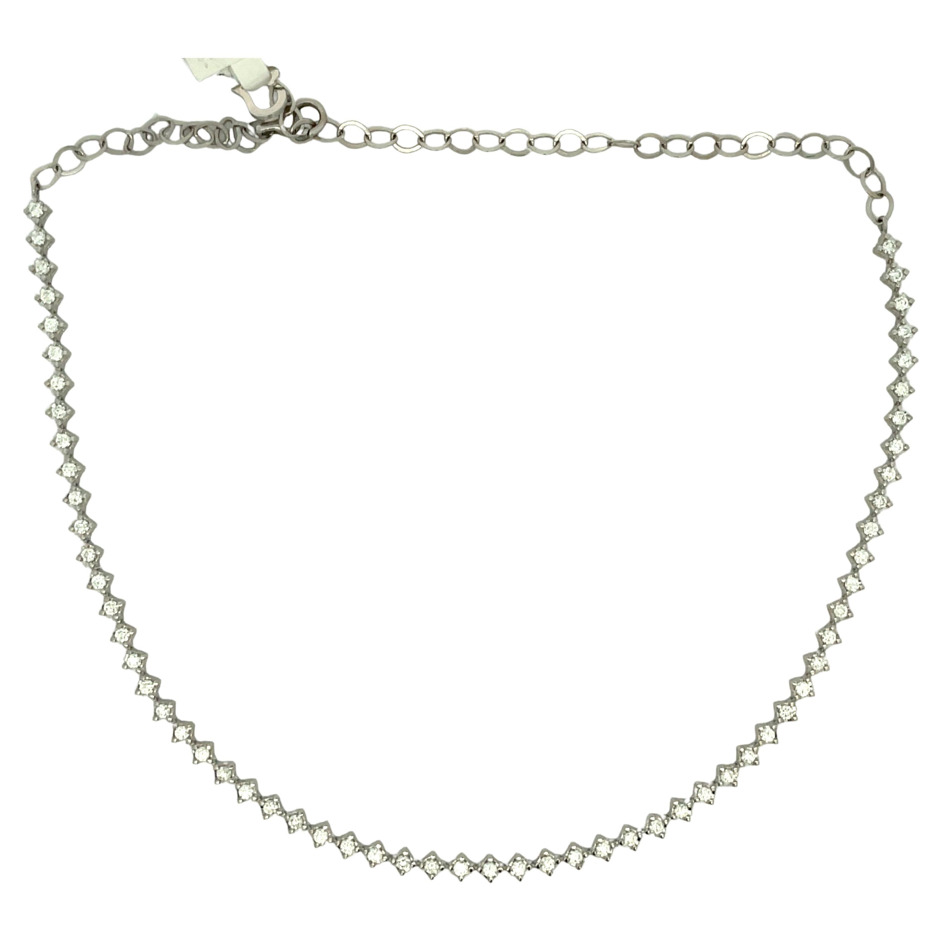 Diamond Choker Necklace 1.52 Carats 14 Karat White Gold G-H VS2-SI1, Adjustable