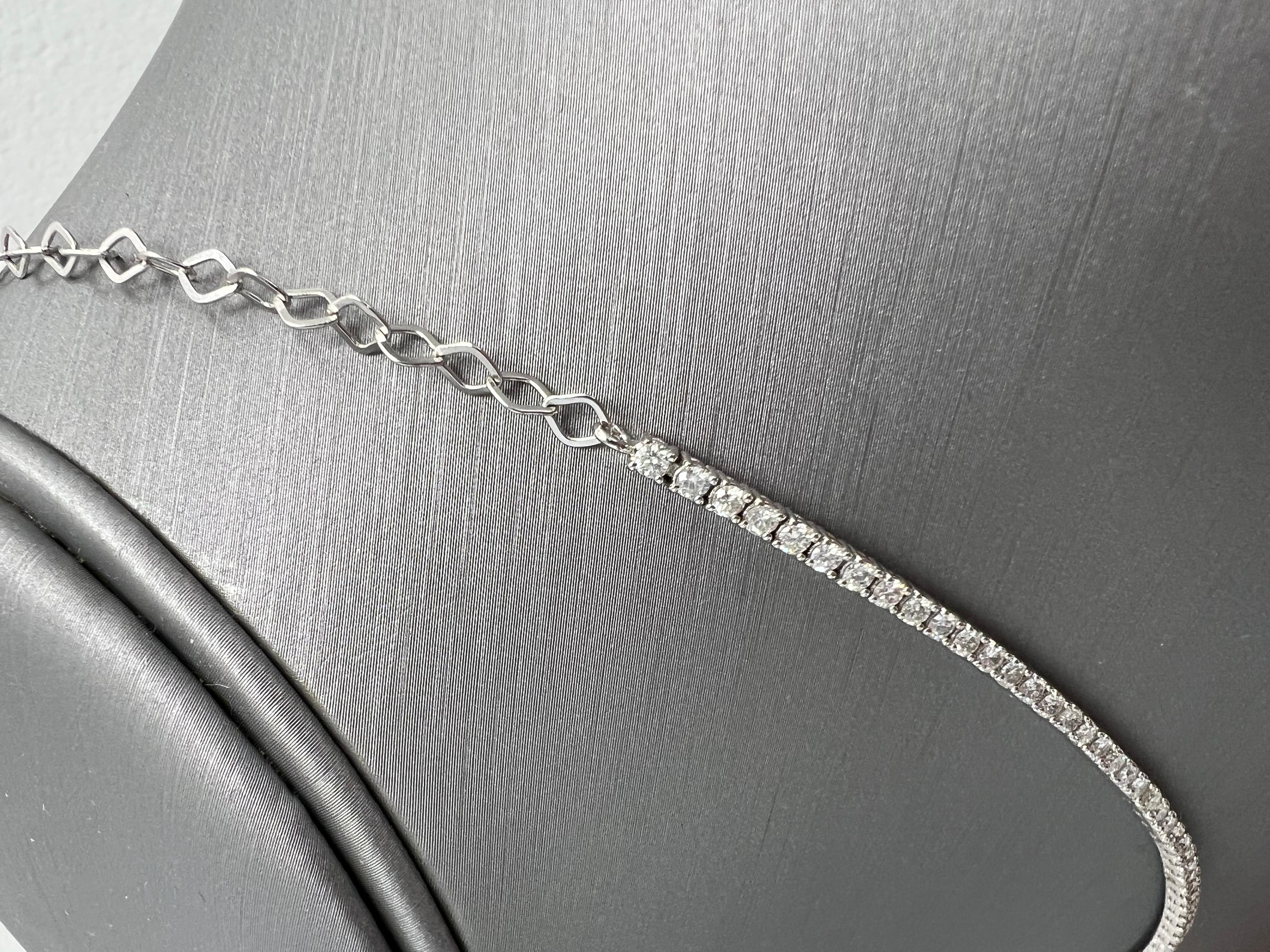Women's or Men's Diamond Choker Necklace in 14k white with 1.02ct of Natural Emerald Cut Sapphire For Sale
