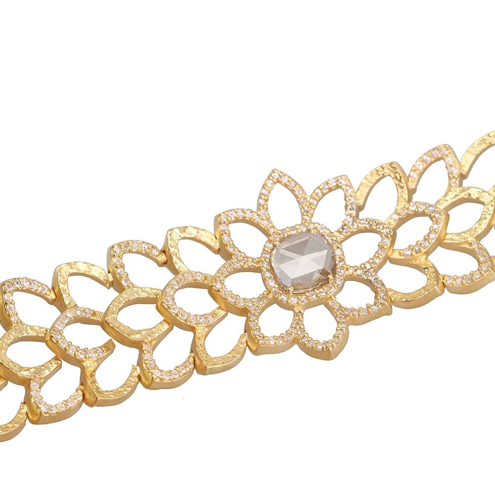Rose Cut Diamond Choker Necklace in 20K Yellow Gold with 3.0 Carat Diamonds For Sale