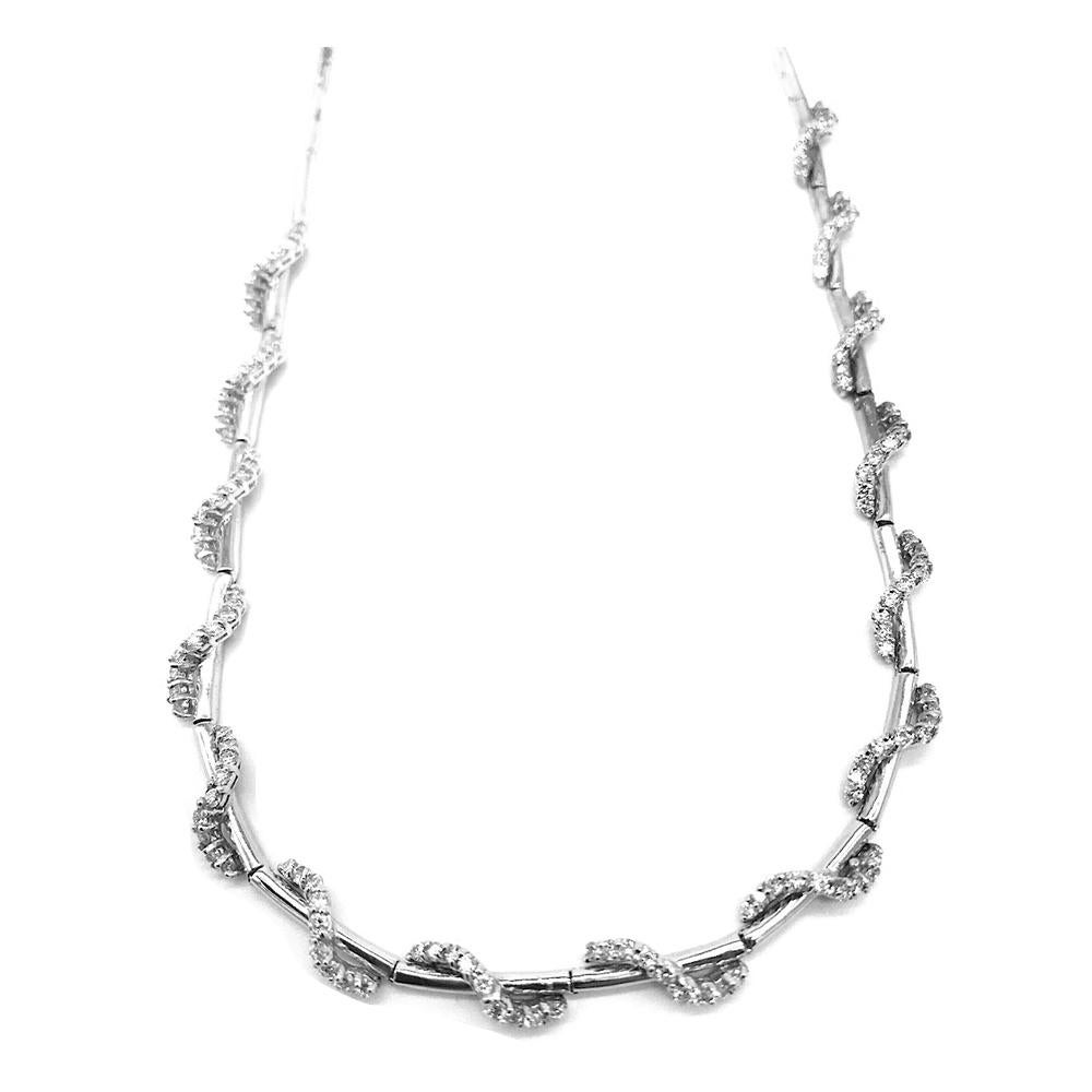 Contemporary 14kt Diamond Choker Omega Necklace 4.00 Carat White Gold For Sale