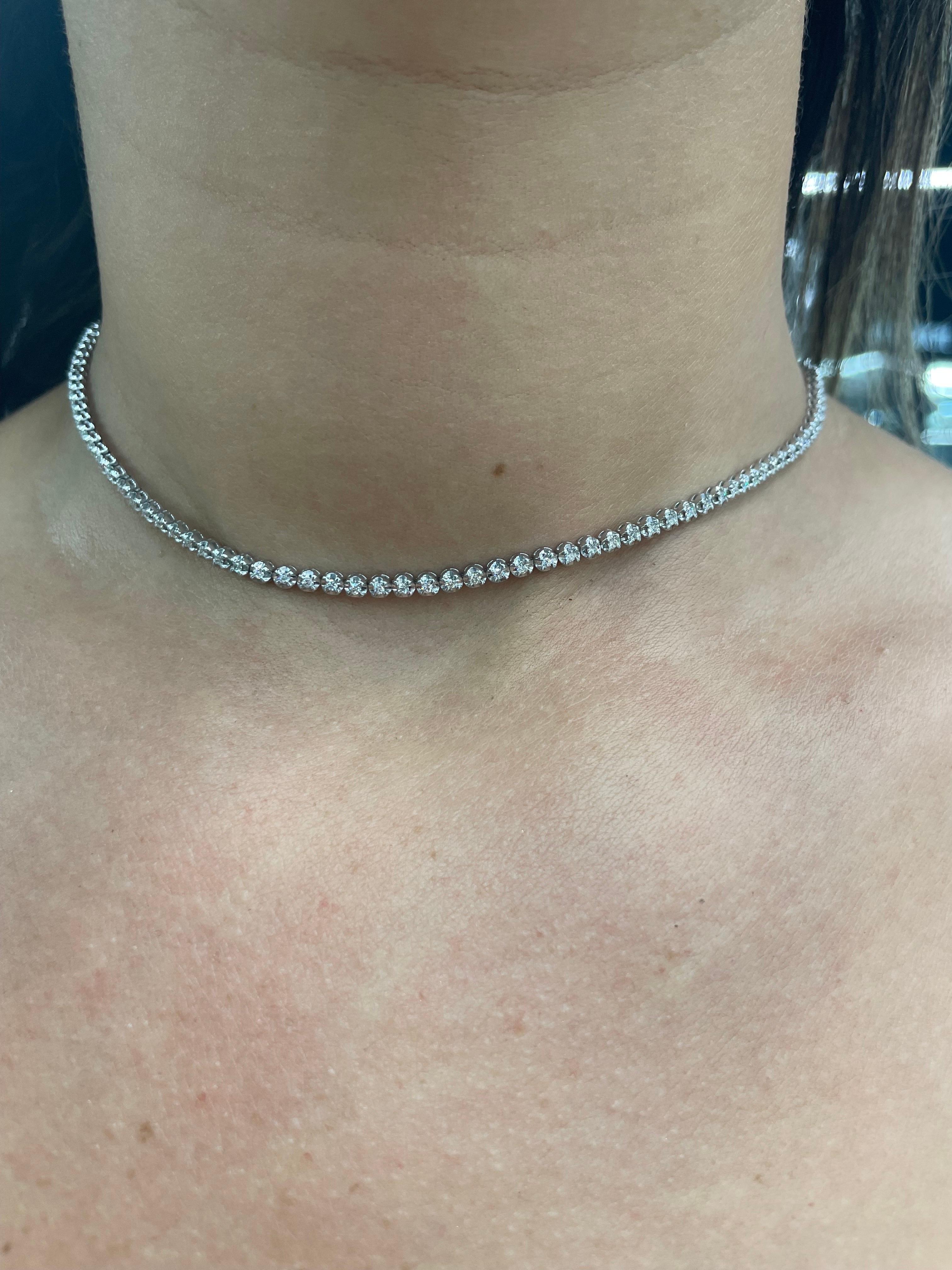 Diamond Choker Tennis Necklace 1.04 Carats 14 Karat White Gold Adjustable In New Condition In New York, NY