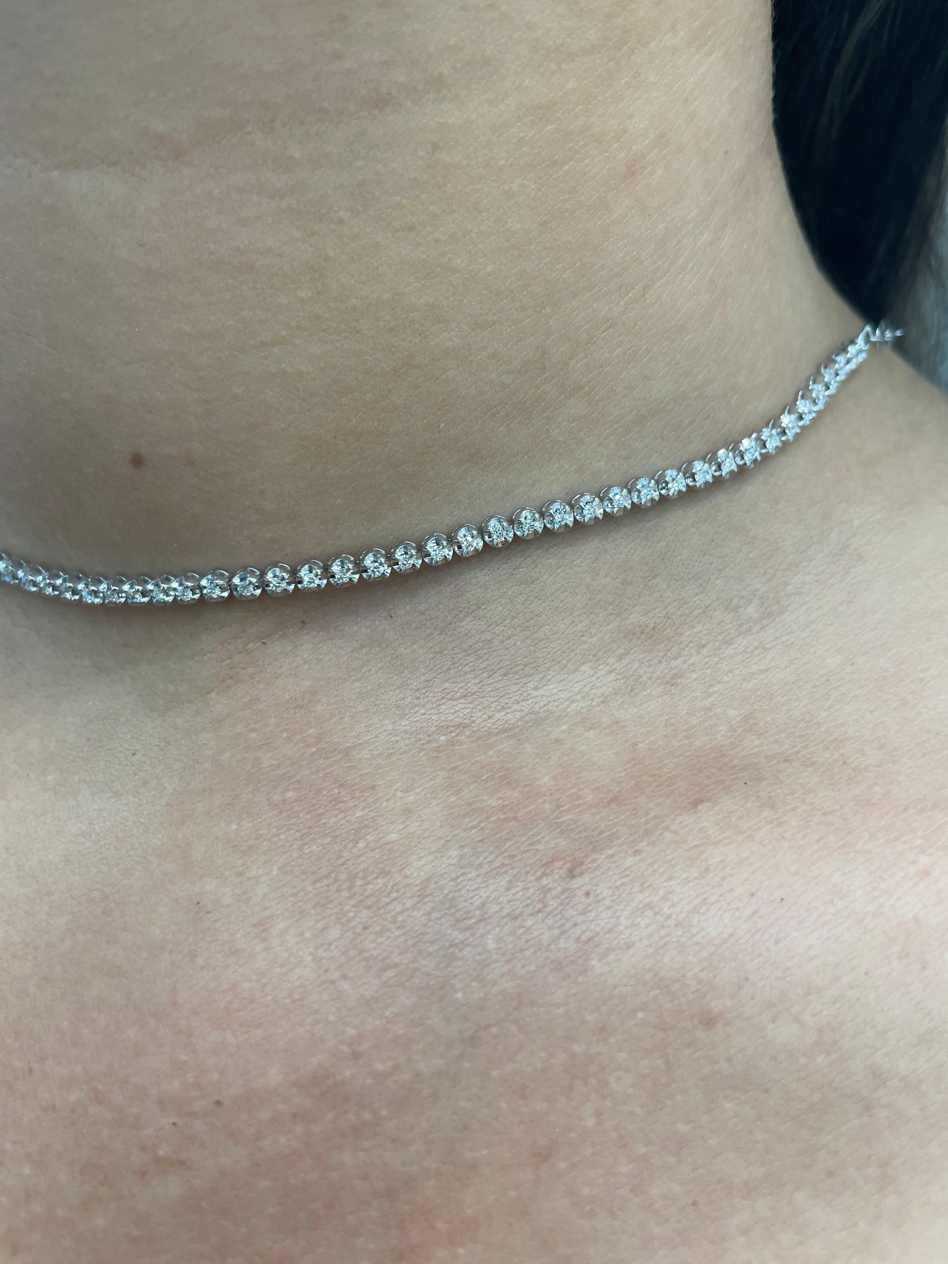 Women's Diamond Choker Tennis Necklace 1.04 Carats 14 Karat White Gold Adjustable