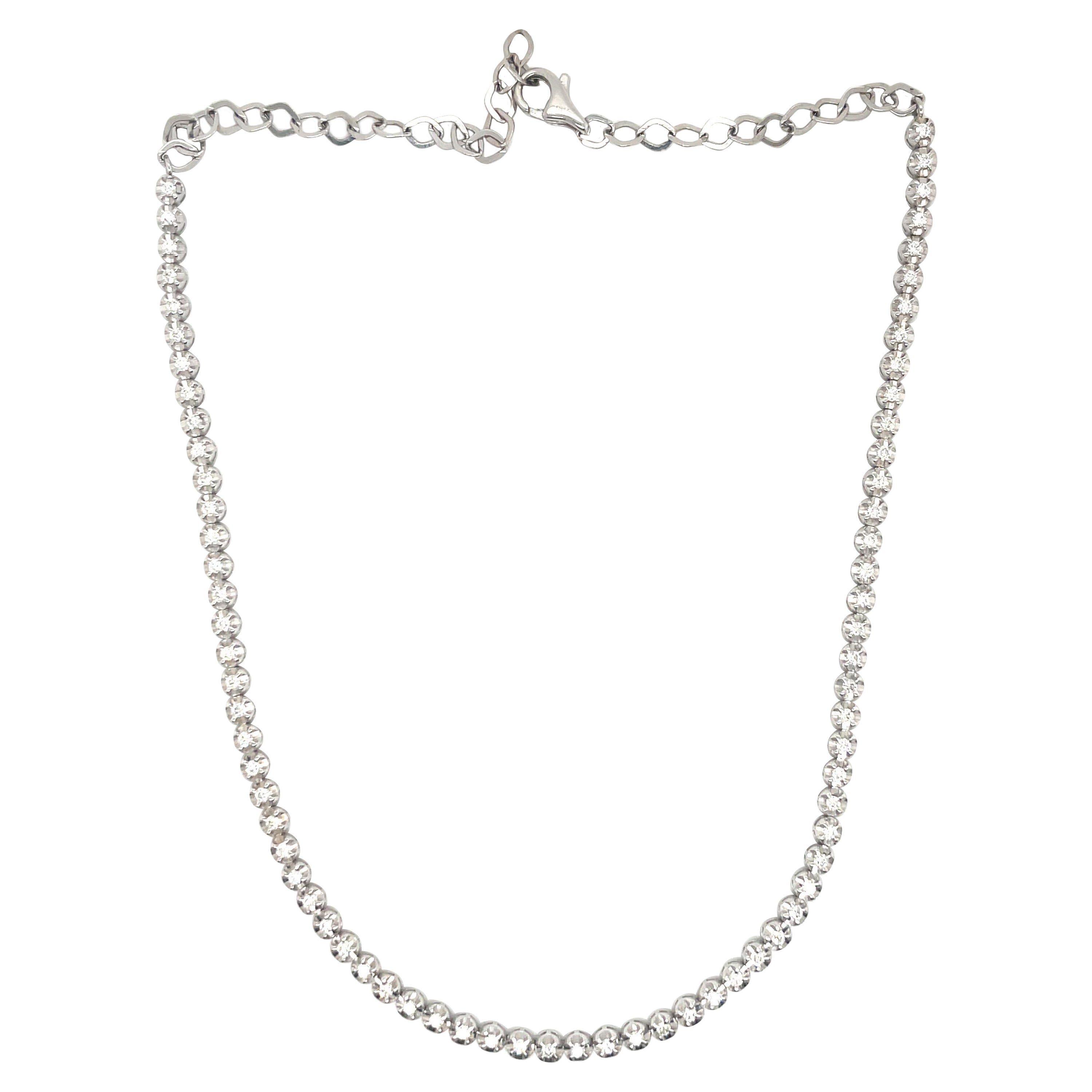 Diamond Choker Tennis Necklace 1.04 Carats 14 Karat White Gold Adjustable