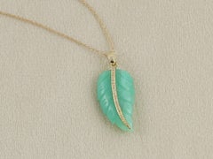 Diamond & Chrysoprase Leaf Pendant in 18K Gold