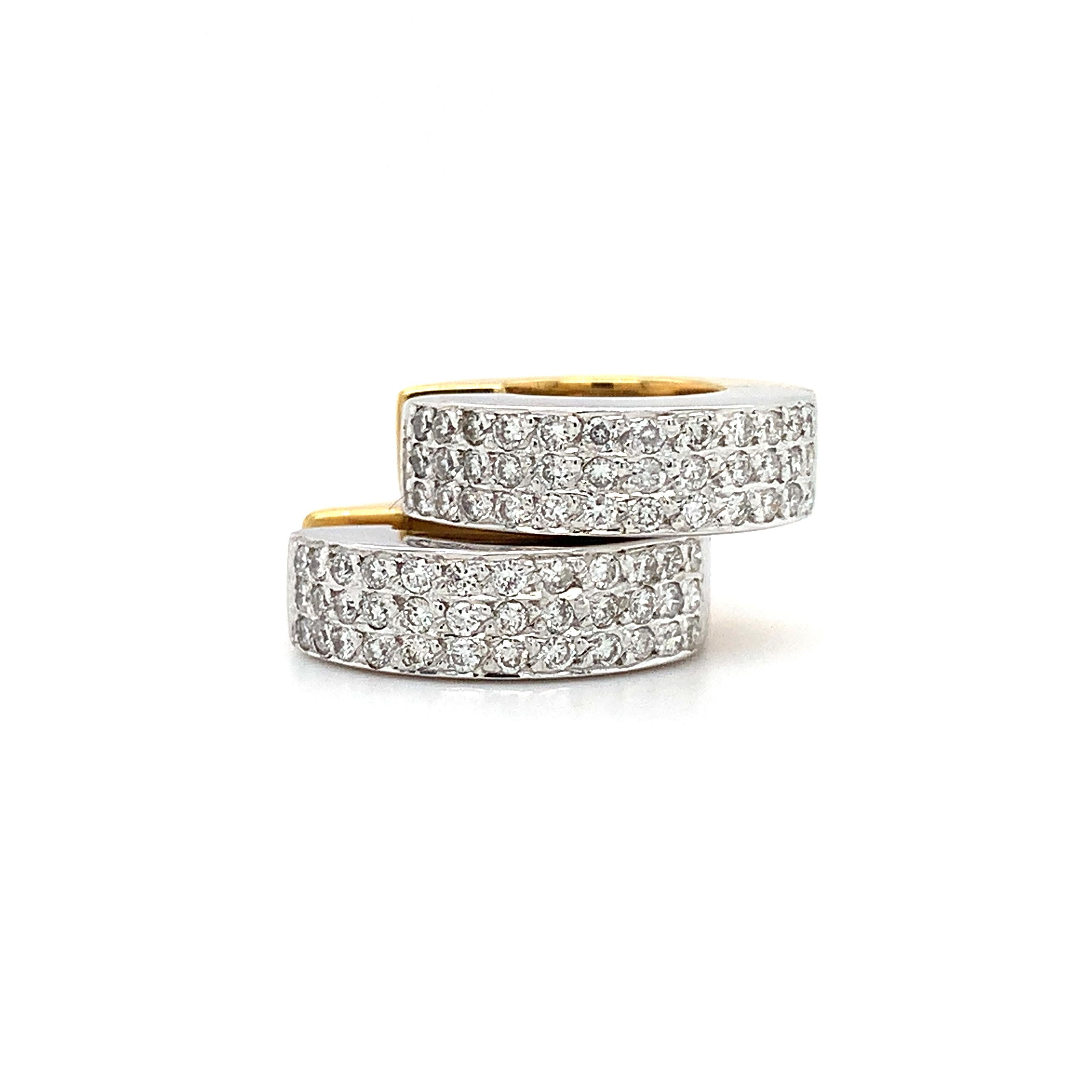 Pendientes aros gruesos de diamantes Oro blanco y amarillo de 18k Corte redondo en venta