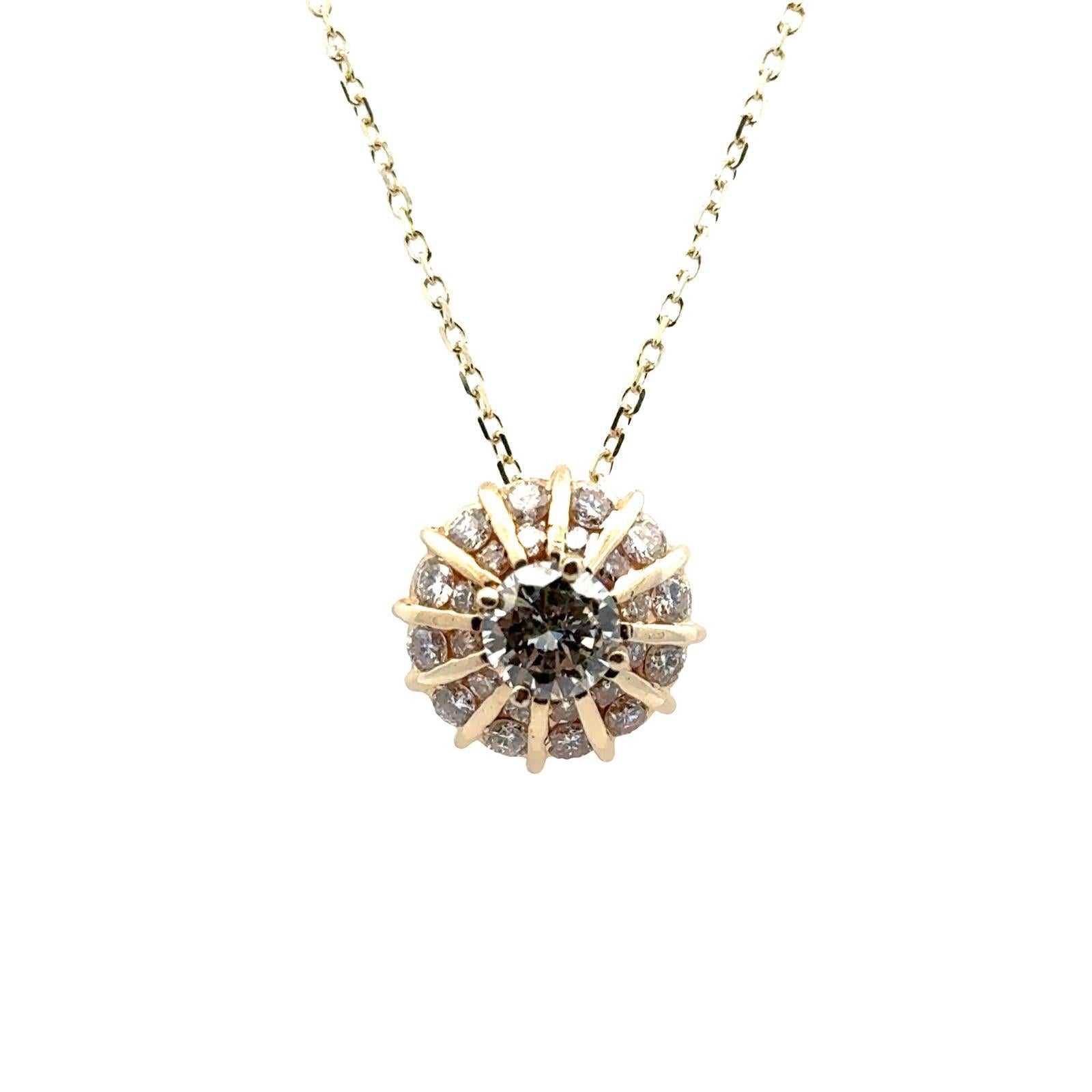 Modern Diamond Circle 14 Karat Yellow Gold Pendant Necklace For Sale