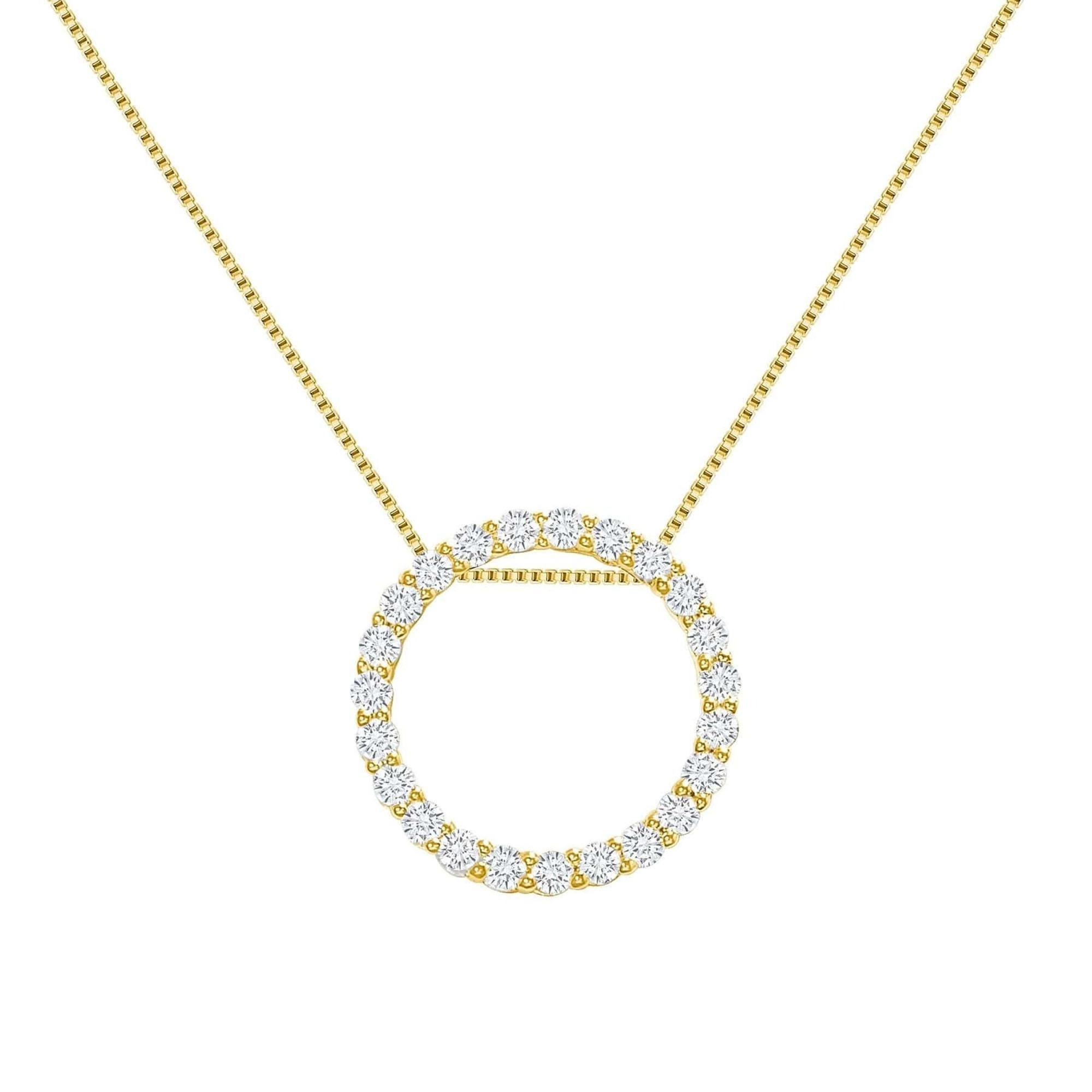 Collier pendentif en or 14 carats avec cercle de diamants