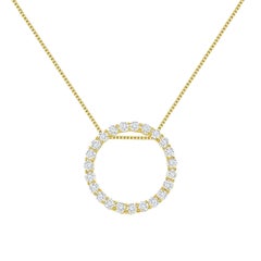 Collar Colgante Círculo Diamante Oro 14K