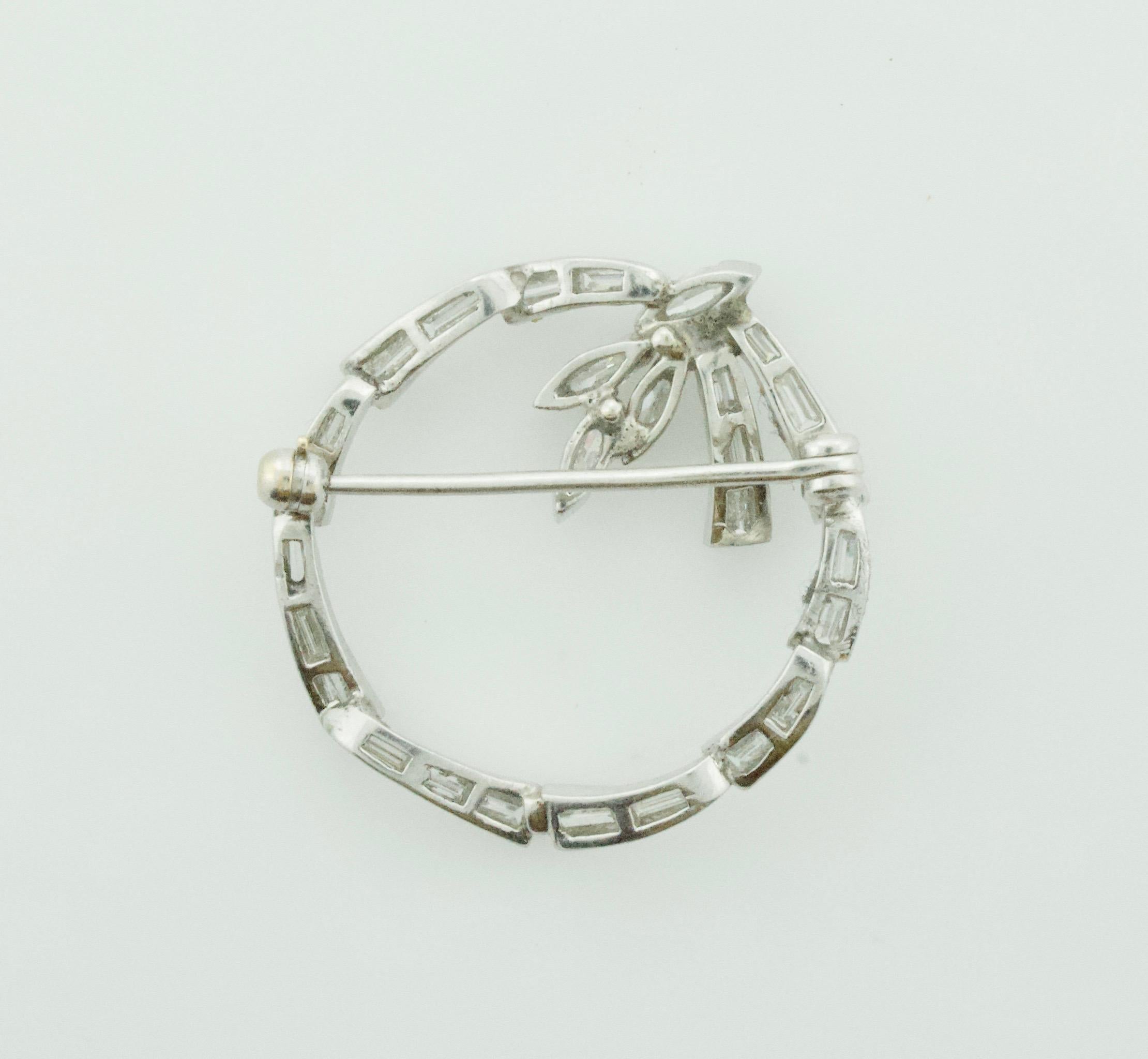 Marquise Cut Diamond Circle Brooch in Platinum circa 1950s 2.50 Total Diamond Weight For Sale