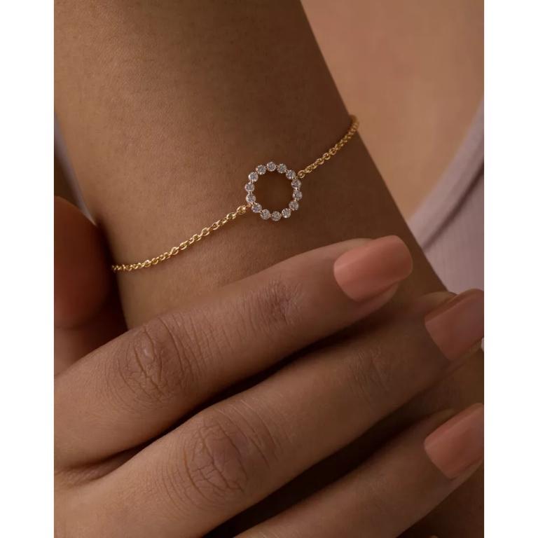 Taglio rotondo Bracciale a catena con diamanti in oro massiccio 14k in vendita