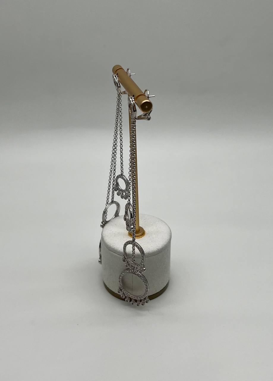 Diamond Circle Chandelier Drop Chain 14K White Gold Statement Drop Earrings In New Condition For Sale In Oakton, VA