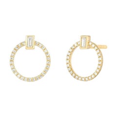 Diamond Circle Charm 14K Gold Stud Earrings
