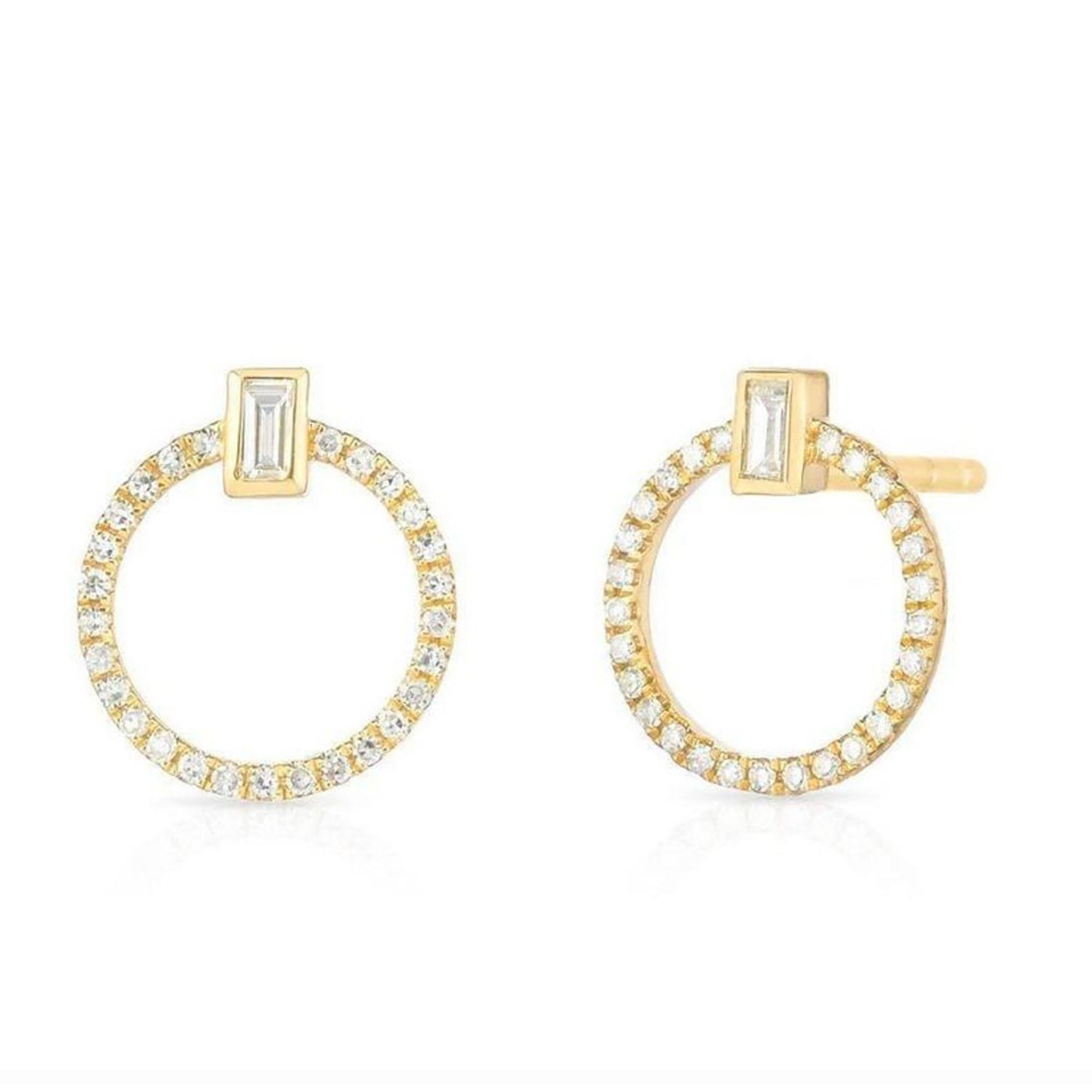 Pendientes de oro de 14 quilates con dije de círculo de diamantes